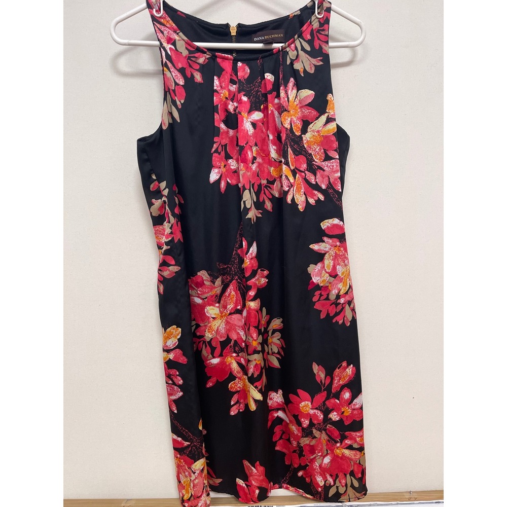 Dana Buchman Womens Floral Sleeveless Sheath Dress Black Pink Red Size M